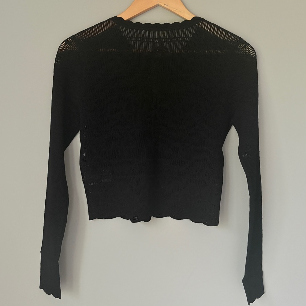 NWT Loveshackfancy Gretta Pointelle Knit Bow Cardigan Black | S - Picture 10 of 14
